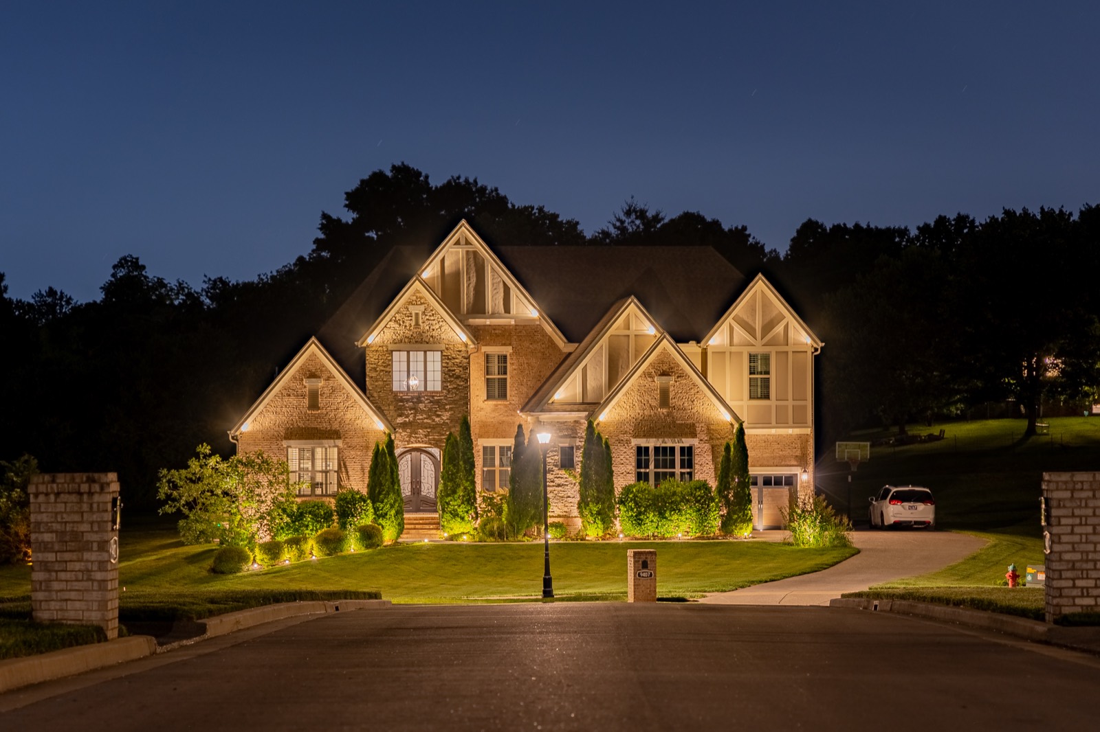Outdoor lighting project at night, Middle Tennessee
